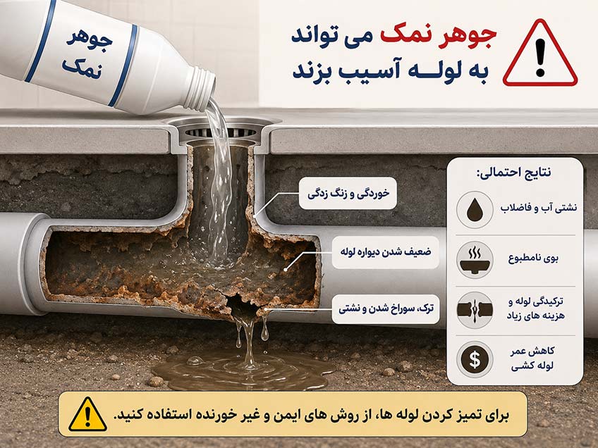 آسیب جوهر نمک به لوله فاضلاب