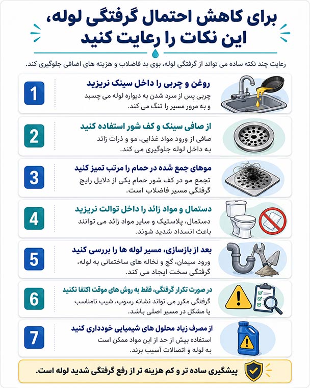 نکات جلوگیری از گرفتن لوله